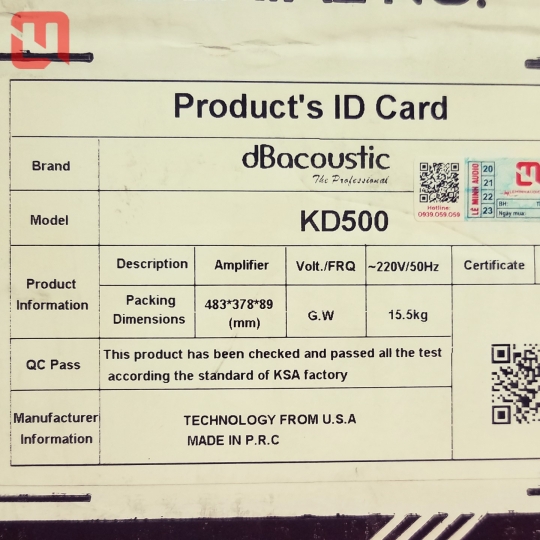 Main cục đẩy dB ACOUSTIC KD-500 mới 100%